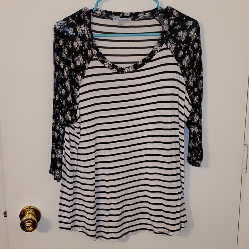 Black & White Floral Stripe Baseball Tee Modcloth